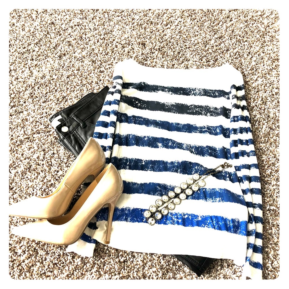 Loft petites xs stripe and ombré 3/4 sleeve top